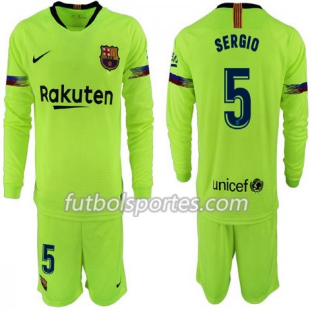 Camisetas FC Barcelona Sergio 5 Niño Segunda Equipacion 2018/2019 Manga Larga